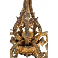 Żyrandol z brązu złoconego - ormulu, Zdobiony kryształkami i ornamentem floralnym. 5-ramienny. XIX w.